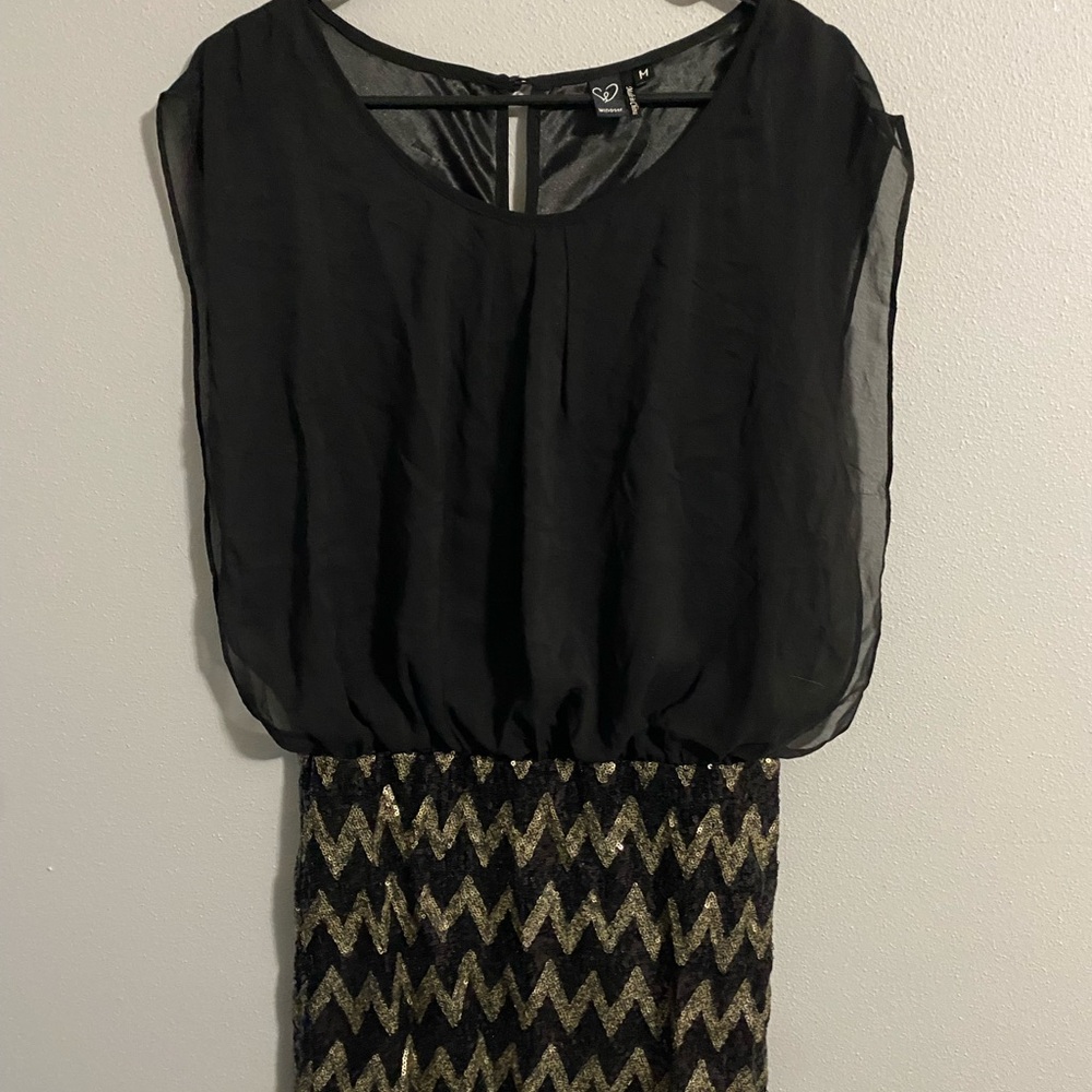 Windsor Black and Gold Zigzag Mini Dress